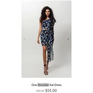 Black Blue White One Shoulder Dress Women’s Plus Size 3X Asymmetrical Polyester